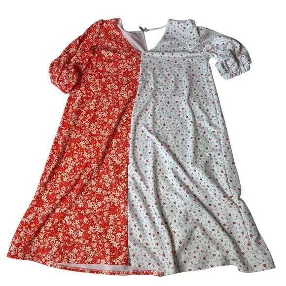 Asos mixed pattern floral orange white loose fit dress size 14 - Picture 2 of 7